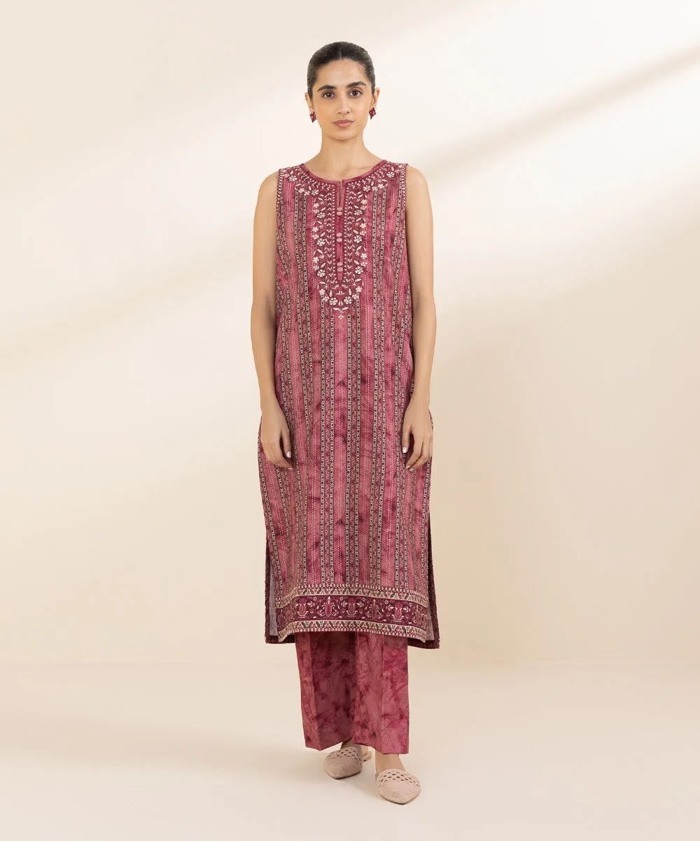 2 Piece - Embroidered Linen Suit