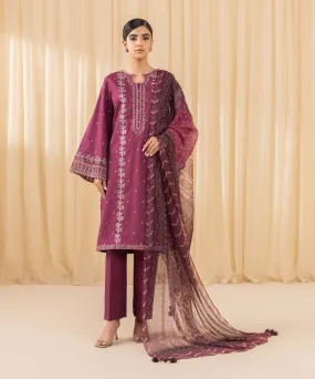 3 Piece -  Embroidered Cotton Viscose Suit