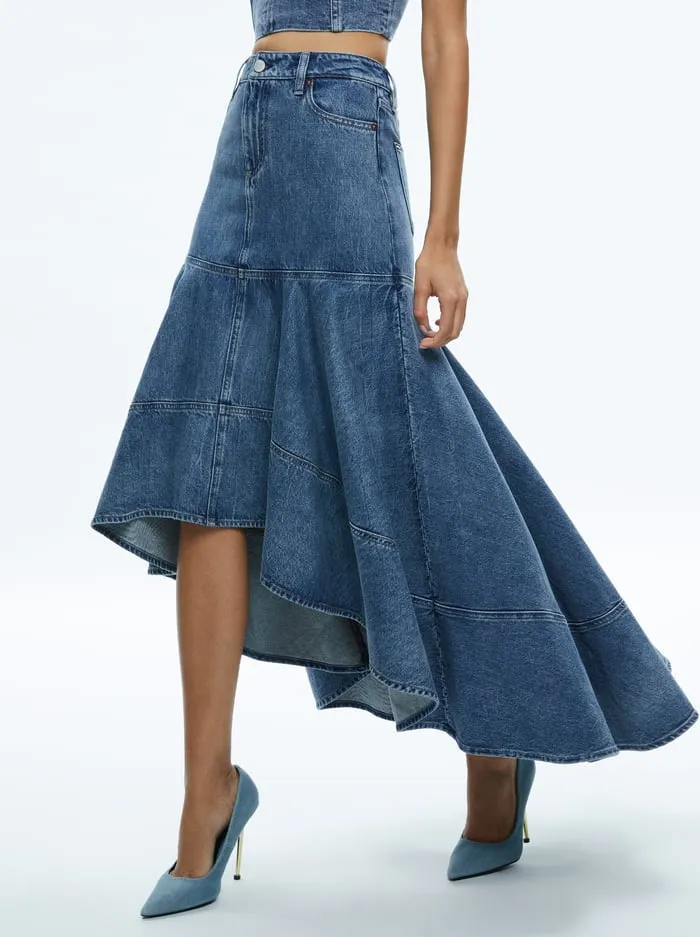 Alice   Olivia - Donella High Low Skirt - Brooklyn Blue