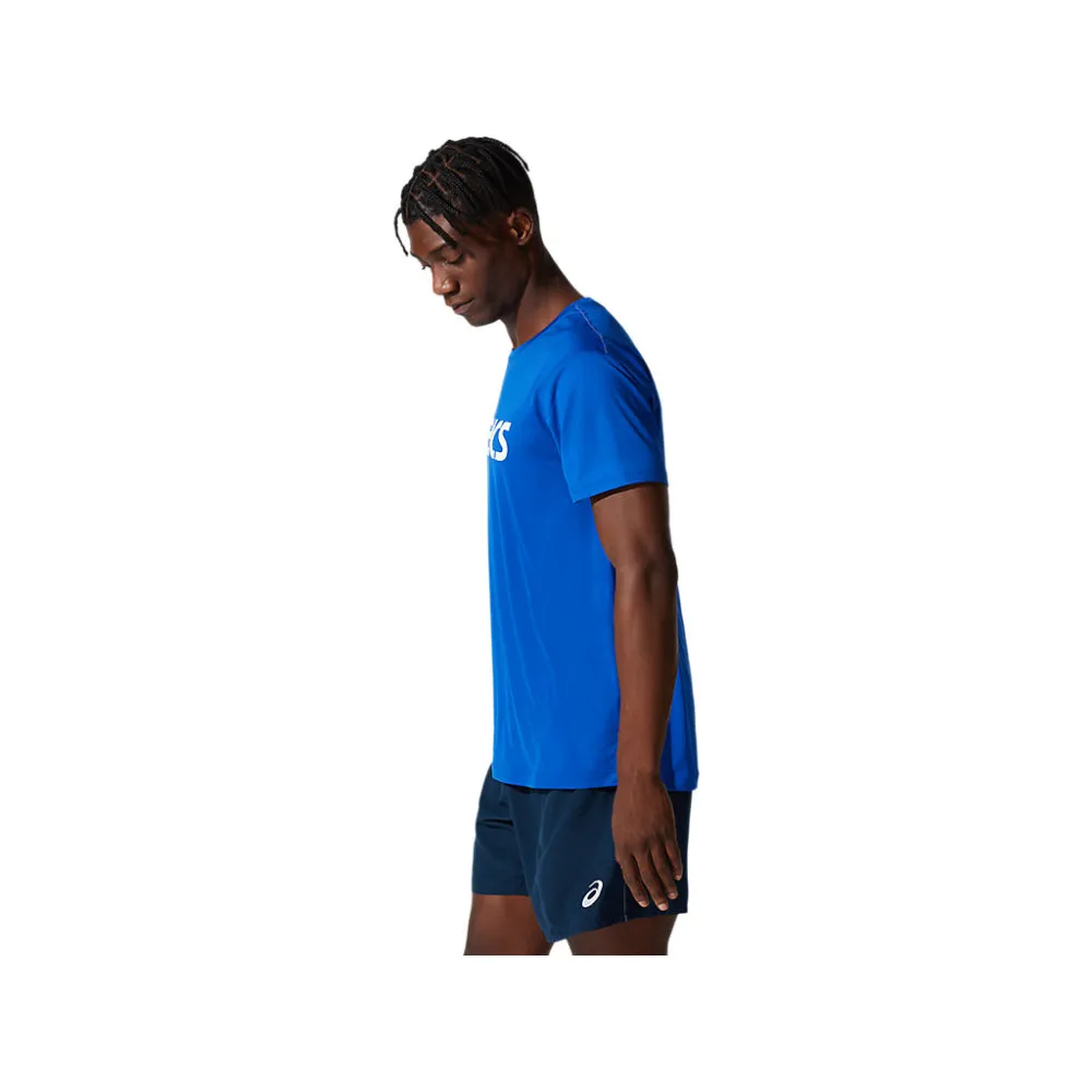 ASICS Men's Silver Short Sleeve Top (Asics Blue/Brilliant White)