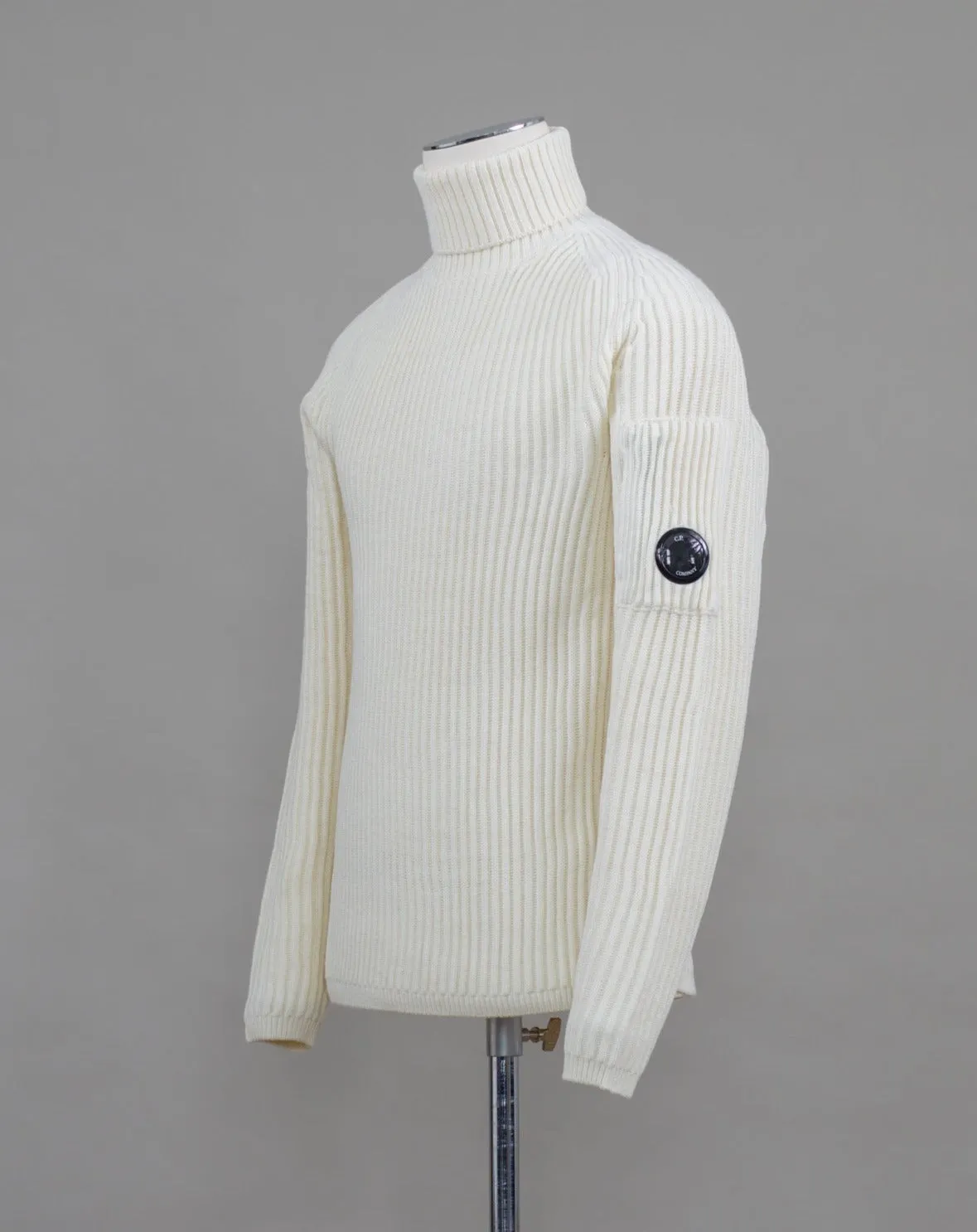 C.P. Company Heavy Ribbed Merino Roll Neck / Gauze White