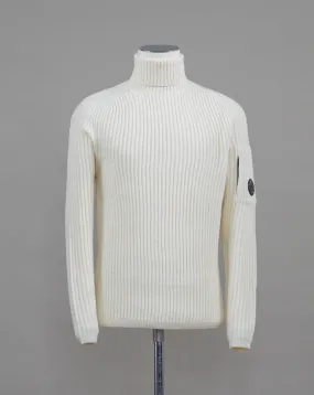 C.P. Company Heavy Ribbed Merino Roll Neck / Gauze White