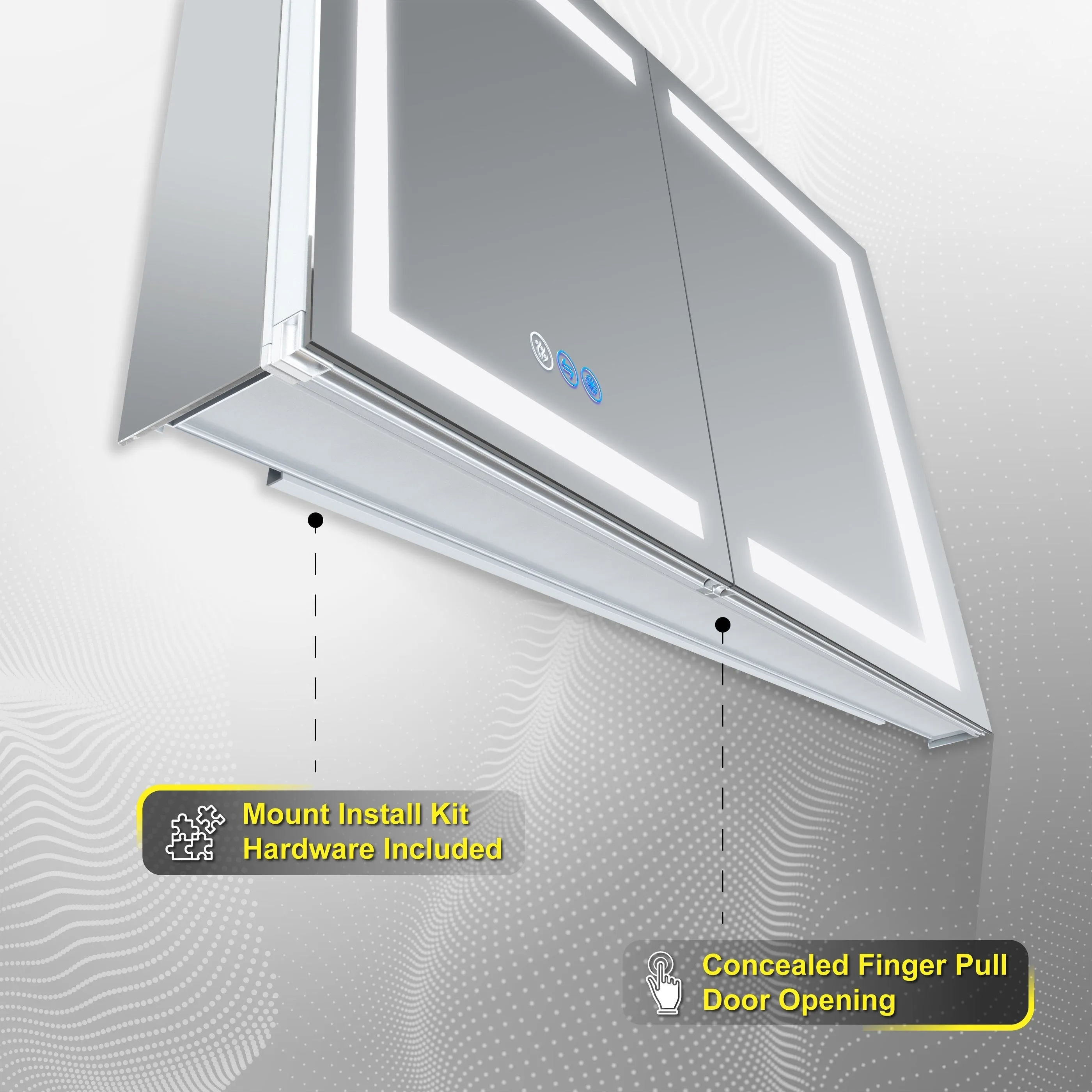 DECADOM LED Mirror Medicine Cabinet Recessed or Surface, Defogger, Dimmer, Clock, Room Temp Display, Makeup Mirror 3X, Outlets & USBs RUBiNi 48x32