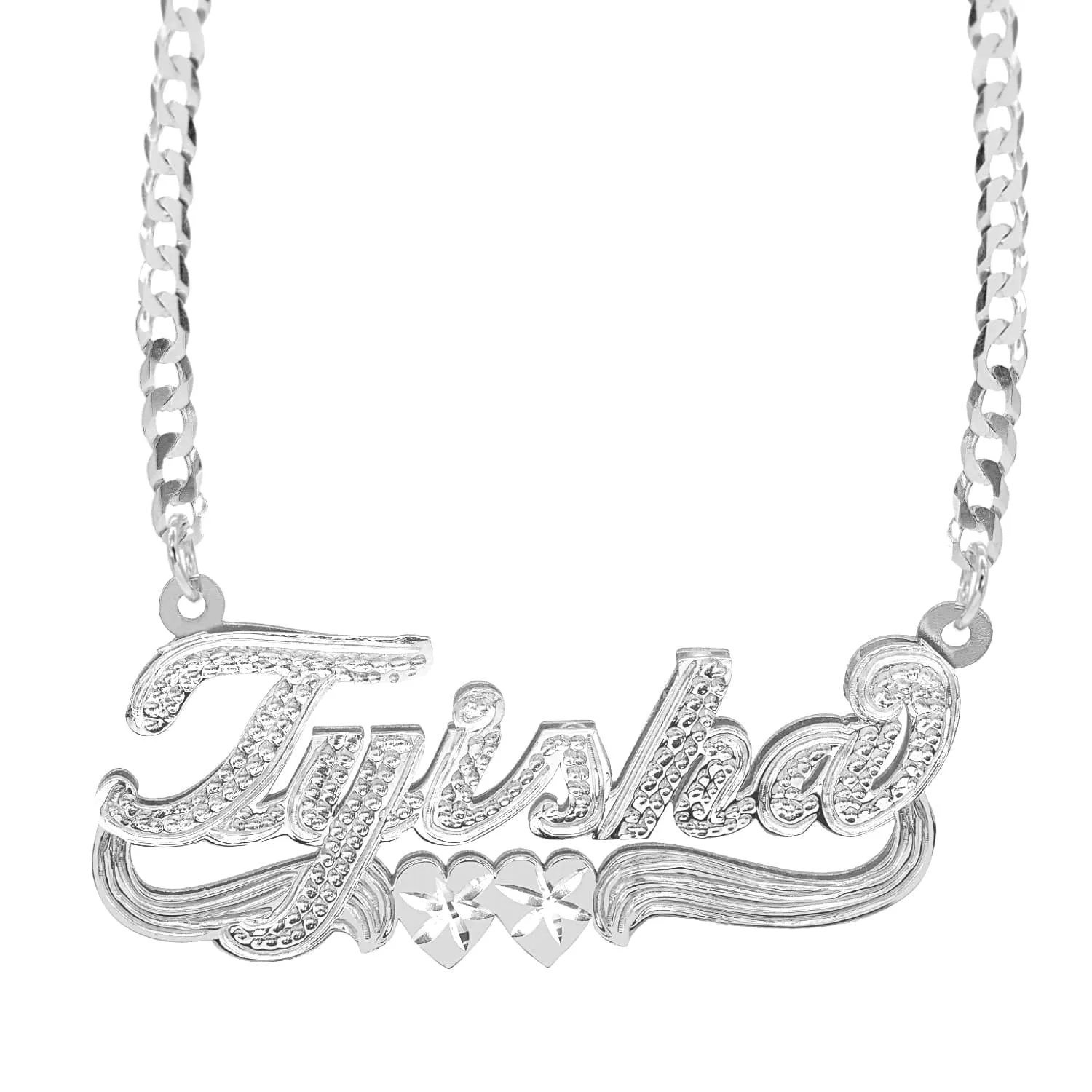 Double Script Name Plate With Beading Tyisha with Cuban chain