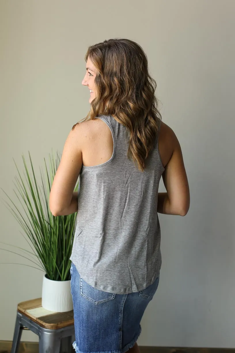 Grey Racer Back V-Neck Pocket Tank • M