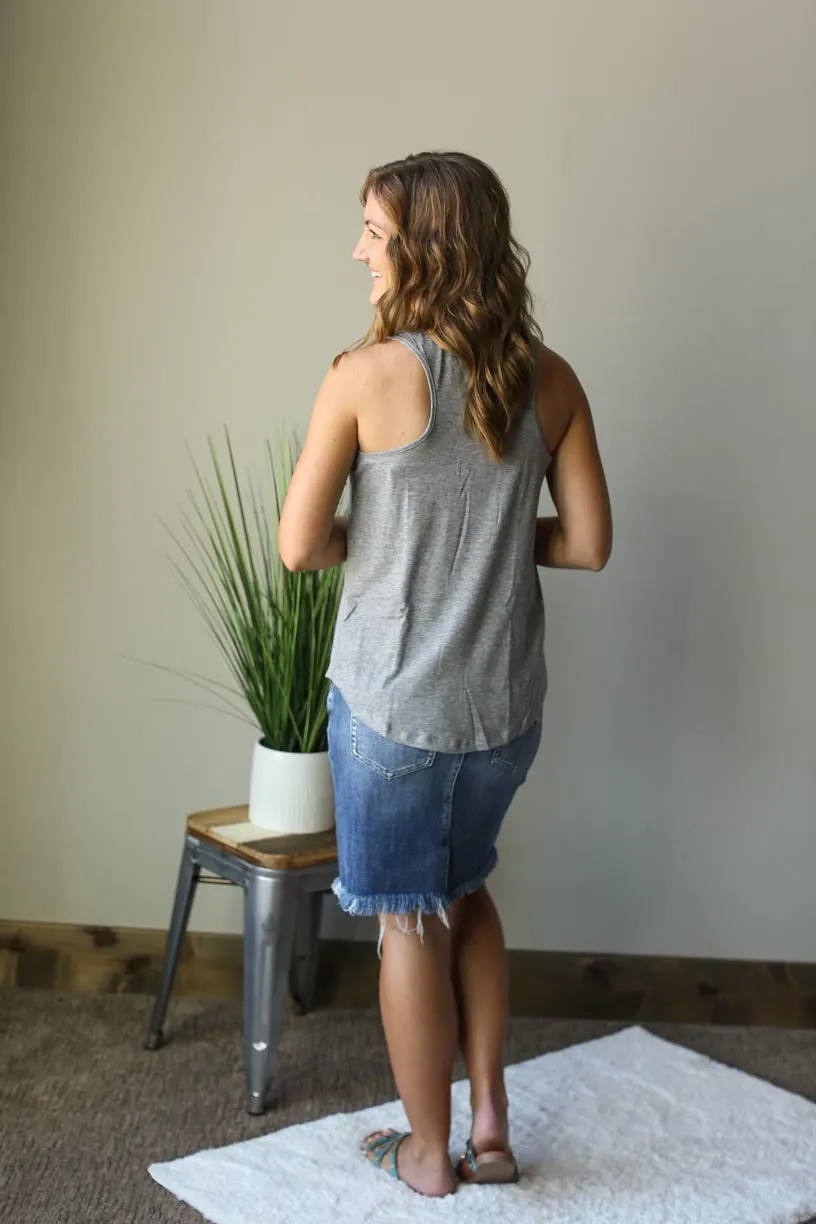 Grey Racer Back V-Neck Pocket Tank • M