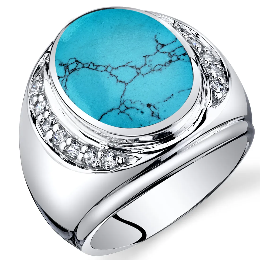 Mens Turquoise Ring Sterling Silver Size 13