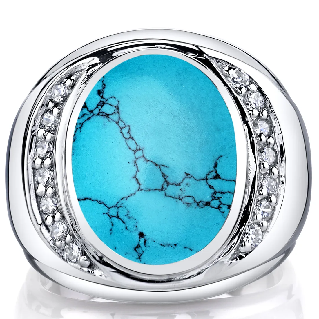 Mens Turquoise Ring Sterling Silver Size 13