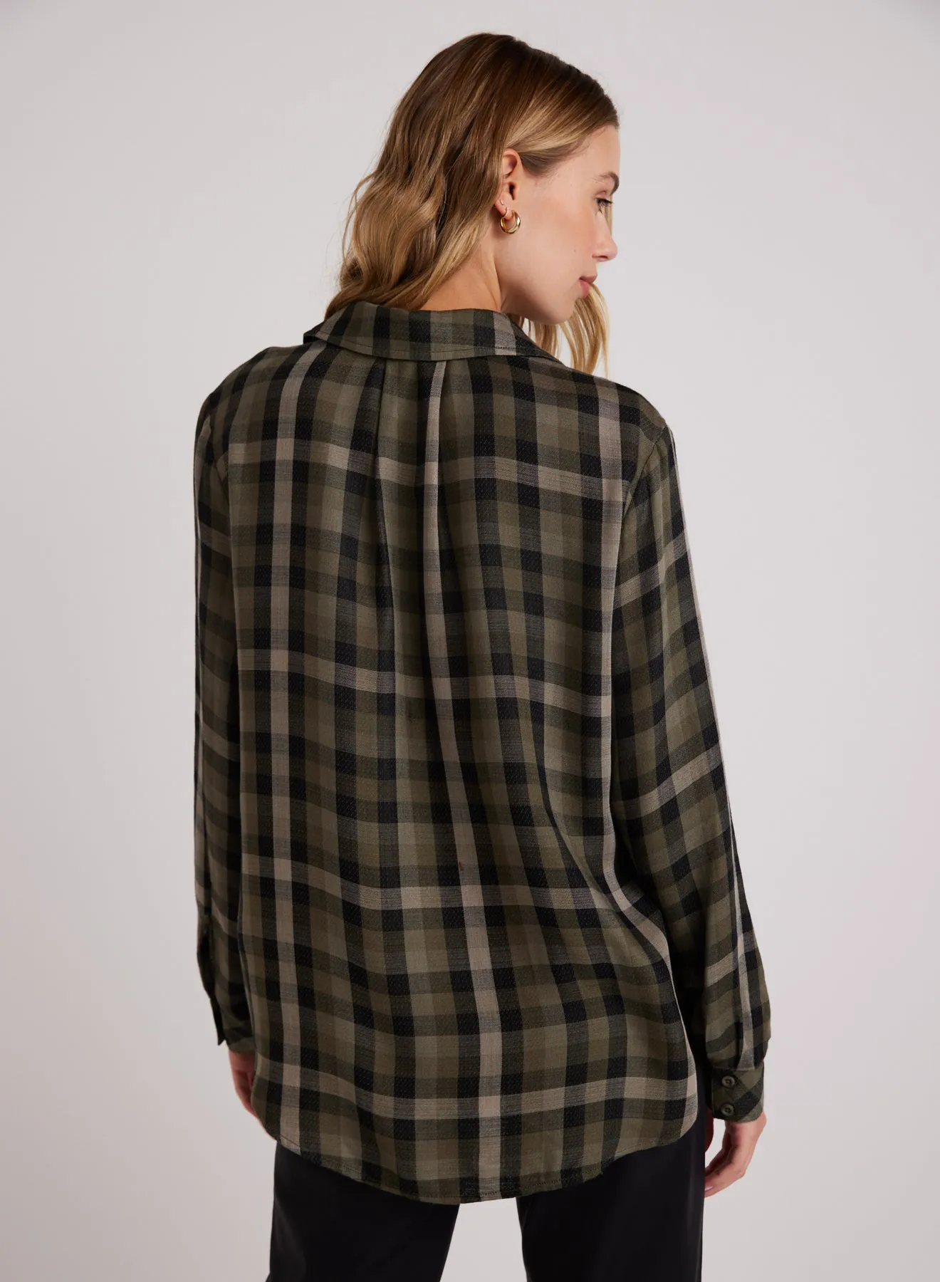 Slouchy Pocket Button Down - Olive Plaid