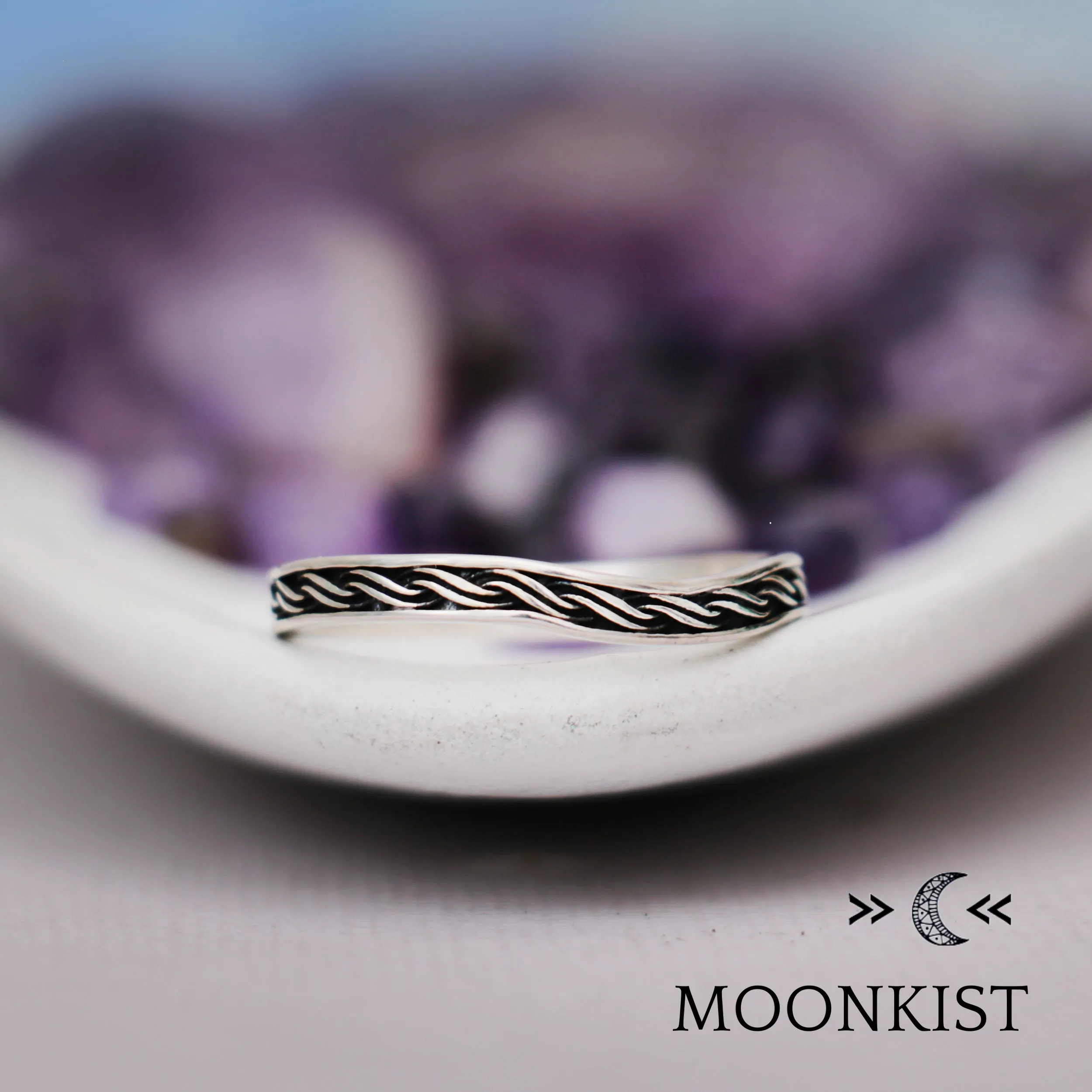 Sterling Silver Engraved Wave Curved Wedding | Moonkist Designs