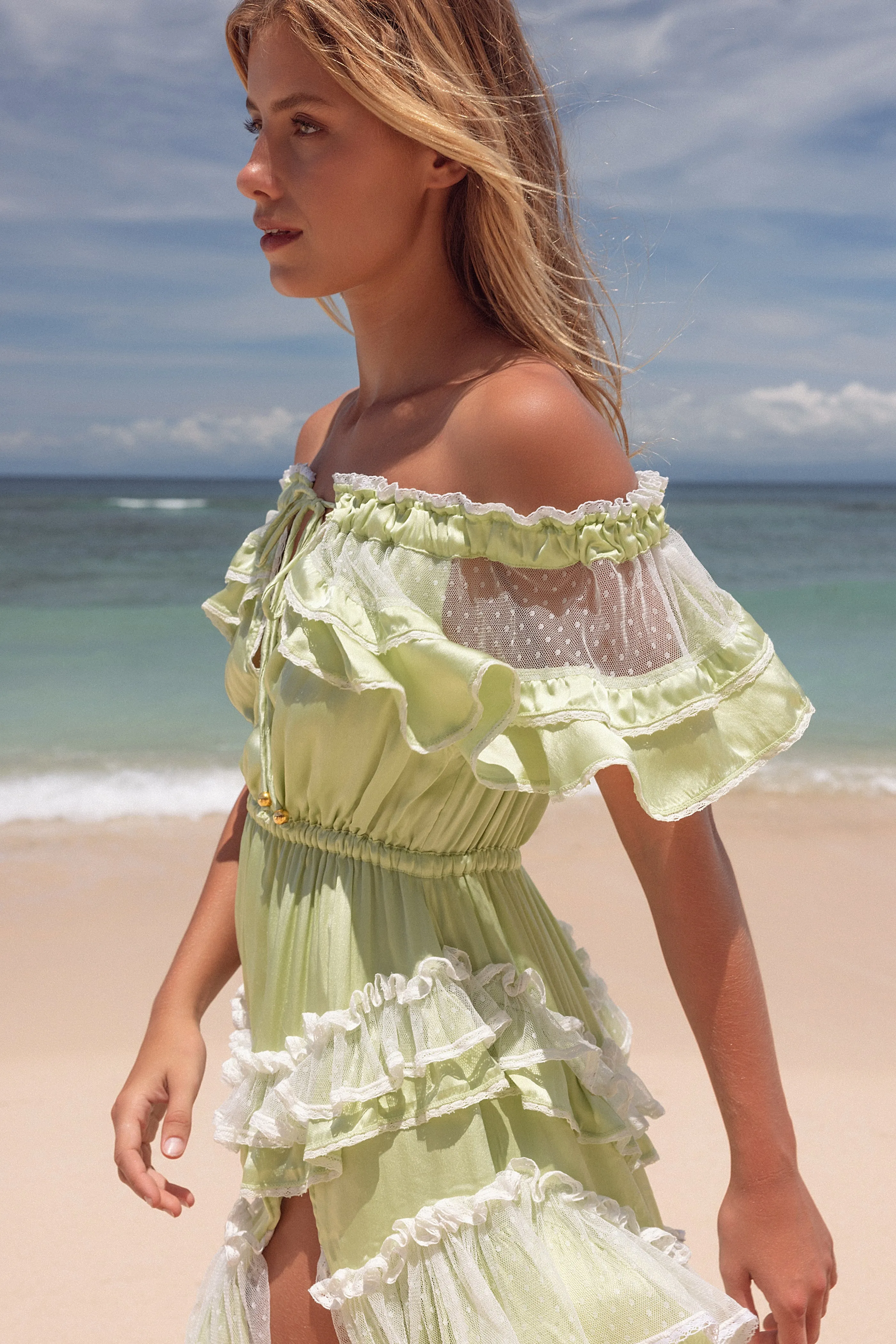 Tambourine Mini Dress - Lime Cream