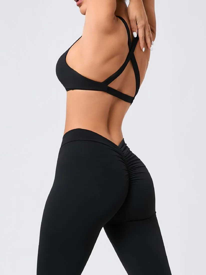 ZASUWA Female Cross Back Hollow Out Twist V-shaped Waist Scrunch Bum Tracksuit